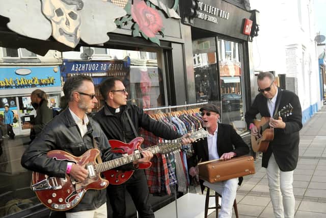 Portsmouth's premier purveyors of surf-punk, Emptifish, play the bandstand on July 7, 2018. Picture by Paul Windsor