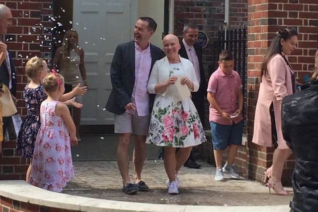 Rachel Hibbert and husband Jon on their wedding day