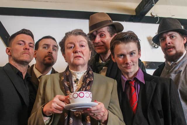 The leads in FMS's production of The Ladykillers. From left: Stuart Frank as Louis Harvey, Alex Howat as Major Courtney, Marina Voak as Mrs Wilberforce, Jonathan Redwood as Professor Marcus, Sean Ridley as Harry Robinson and Gareth Billington-Ryan as One-Round. Picture by Nick Scovell