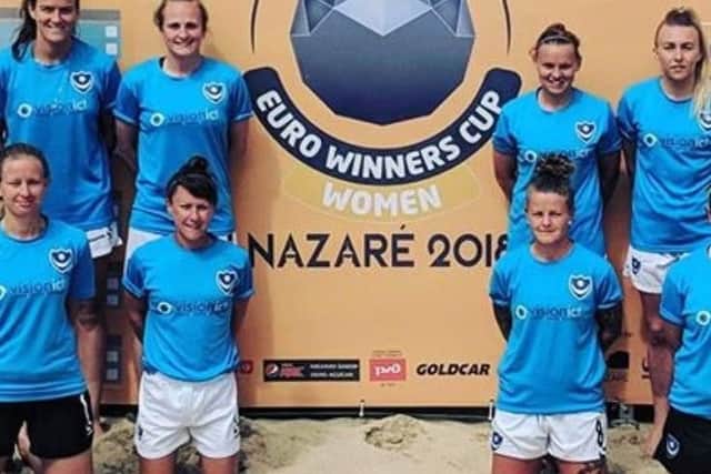 Members of the Portsmouth Ladies Beach Soccer Club team