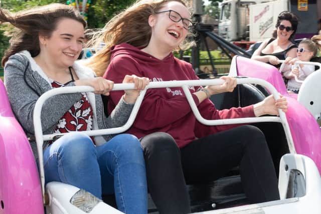 Emma Hutchinson and Sarah Derbyshire enjoying the fairground ride (180206-182308006)