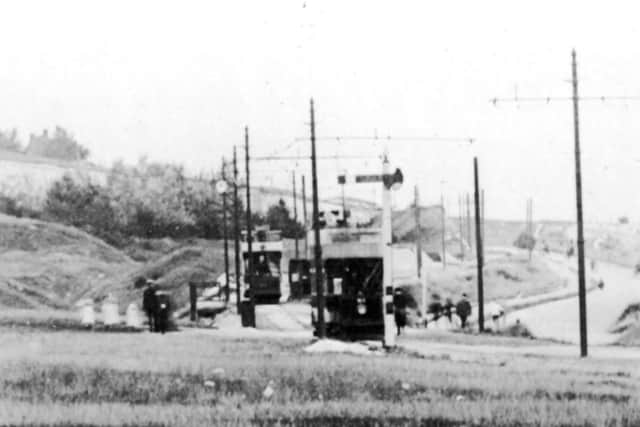 A corporation tram at  what was known as Point A opposite Widley Road where the track became single lined. Has anyone any information about the semaphore signal?