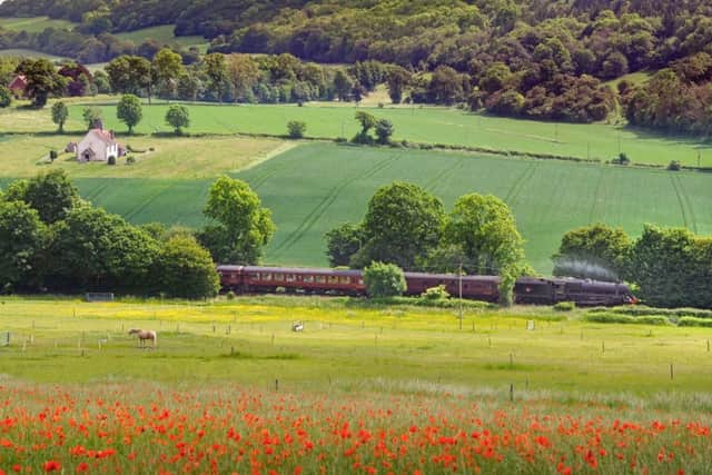 Seen passing Idsworth Chapel last Saturday is class Black Five 45212 at the head of the Cathedrals Express heading for Portsmouth Harbour.
Picture: Paul Costen.