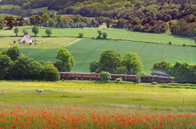 Seen passing Idsworth Chapel last Saturday is class Black Five 45212 at the head of the Cathedrals Express heading for Portsmouth Harbour.
Picture: Paul Costen.
