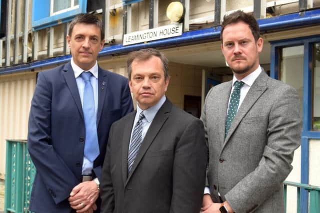 Portsmouth South MP Stephen Morgan, right, with Cllr Darren Sanders and housing director James Hill, left Picture: Tom Cotterill