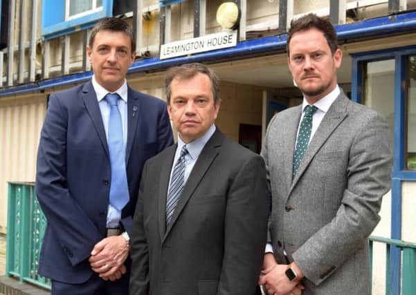 Portsmouth South MP Stephen Morgan, right, with Cllr Darren Sanders and housing director James Hill, left Picture: Tom Cotterill