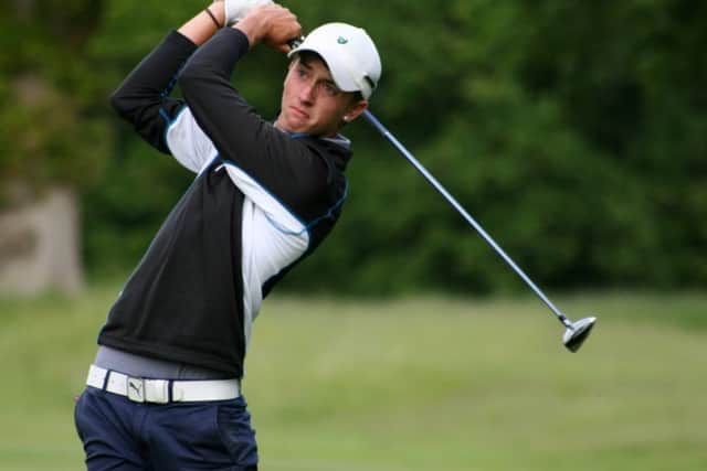 Rowlands Castle's Billy McKenzie tees off at the 13th at Brokenhurst Manor in his Quarter Final against Rowlands Castle's Tom Robson, at the Hampshire Isle of Wight and the Channel Islands Amateur Championship, on Saturday, June 6, 2015 PPP-151120-144635001