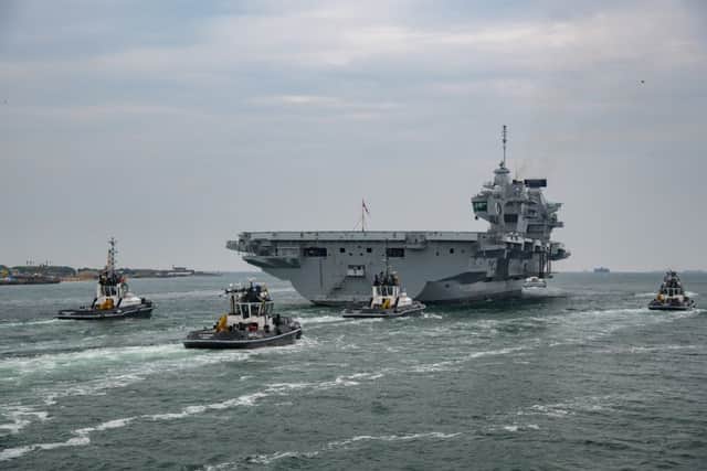 HMS Queen Elizabeth leaving Portsmouth yesterday     Picture: BAE Systems