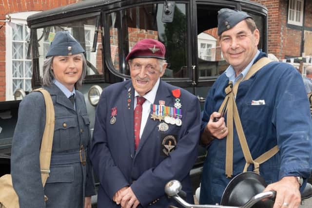 Sue Heath and Nick Rogalski with D-Day veteran Arthur Bailey   Picture  Keith Woodland