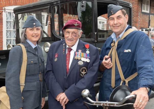 Sue Heath and Nick Rogalski with D-Day veteran Arthur Bailey   Picture  Keith Woodland
