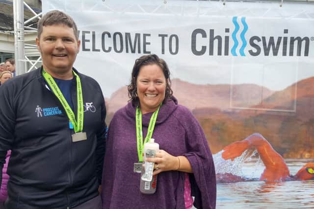 Peter Sowerby, left, who has recently died of prostate cancer, and sister Nicky Wright after a charity swim