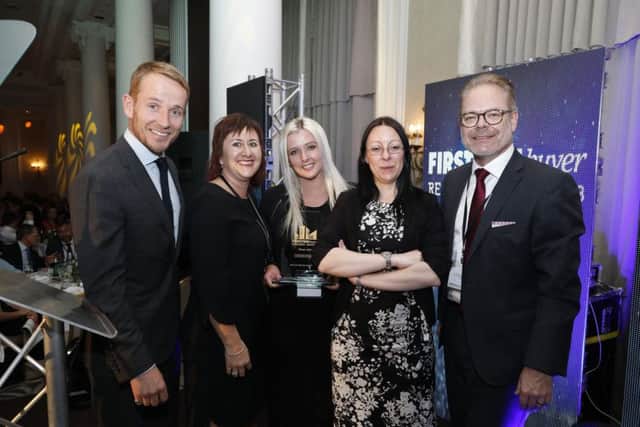 Lawcomm Solictors, in Whiteley, won Best Law Firm for Conveyancing at the 2018 First Time Buyer Readers' Awards From left to right: Johnnie Irwin, presenter, Rebecca Freeman, Business Development & Relationship Manager, Kerry Upton, Shared Ownership & New Build Conveyancer, Lesley Price, Head of Department - Shared Ownership & New Build, Stephen Harker, Sponsor, Managing Partner & Head of Property Department. Picture: Lawcomm Solicitors