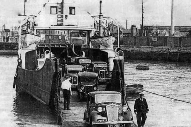 The Isle of Wight car ferry arrivng at Point, Old Portsmouth. Imagine such a small vessel today.
