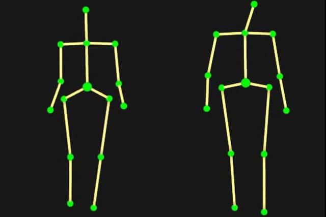 Images issued by the University of Portsmouth showing stills from two point of light video images of a woman with attractive body movements (left) versus less attractive (right). Ed Morrison/PA Wire