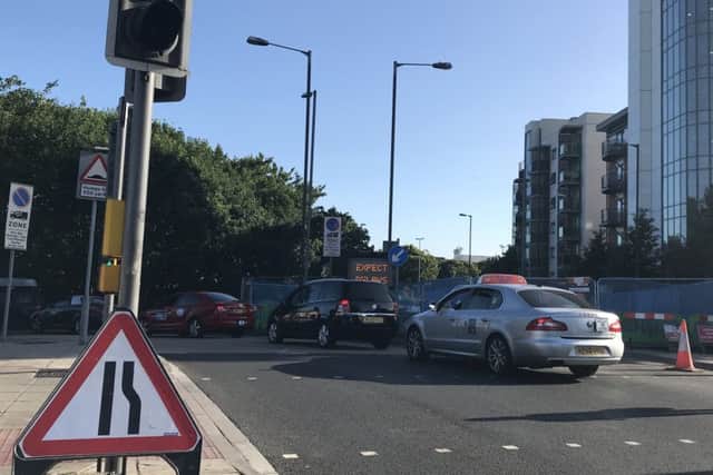 Southbound traffic on Fratton Bridge passing the northbound SGN roadworks Picture Byron Melton
