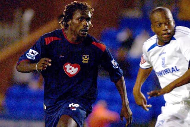 Aliou Cisse in action for Pompey against Tranmere. Picture: Steve Reid