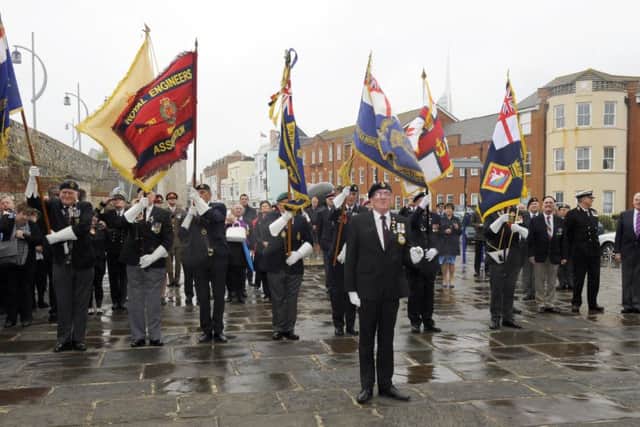The flag raising ceremony was held at The Square Tower in Old Portsmouth to commemorate the 36th anniversary of The Falklands conflict
Picture: Malcolm Wells (180614-3794)
