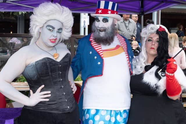Ursula (Little Mermaid), Captain Spaulding (House of 1000 Corpses), Cruella DeVille (101 Dalmatians). Geek Asylum, Newcastle.
Picture Credit: Keith Woodland