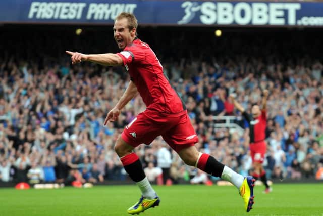 Luke Varney scores against West Ham in 2011. Picture: Steve Reid (112202-730)