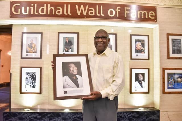 Soul singer Jimmy James being inducted in Portsmouth Guildhall's Wall of Fame
