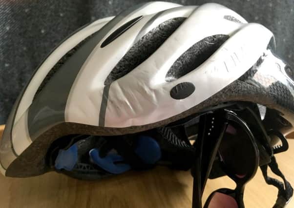 The cycle  helmet that Pauline Lympany

credits with saving her life after a crash last Sunday