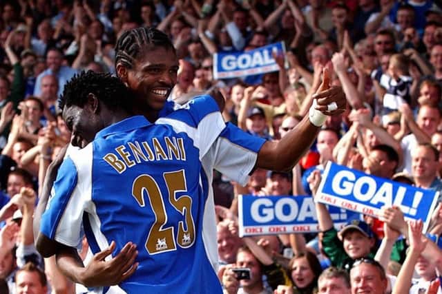 Kanu celebrates his opener with Benjani
