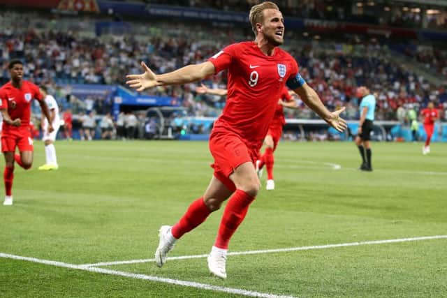 Harry Kane celebrates scoring England's winner last night