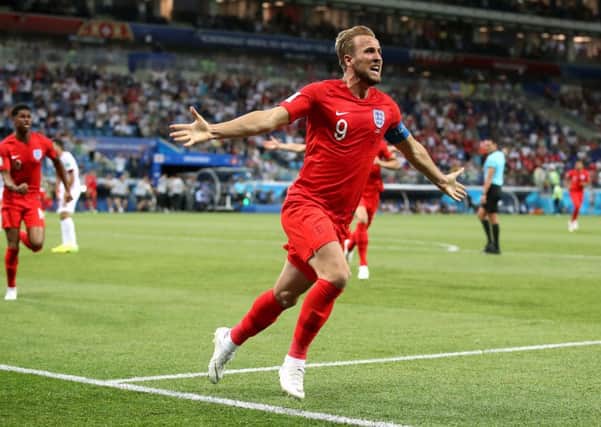 Harry Kane celebrates scoring England's winner last night