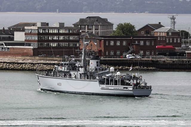 HMS Brocklesby journeys through the Solent as it leaves Portsmouth Picture: Royal Navy