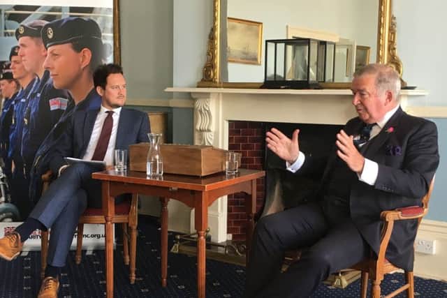 Stephen Morgan, Portsmouth South MP, left, with the former head of the Royal Navy, Admiral Lord Alan West, at a talk on the future of the Royal Navy in Portsmouth