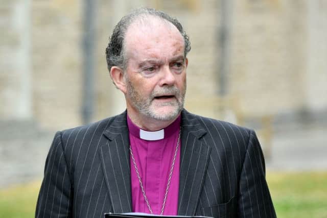 Bishop James Jones delivers a statement on behalf of the panel outside Portsmouth Cathedral. Picture: Dominic Lipinski/PA Wire