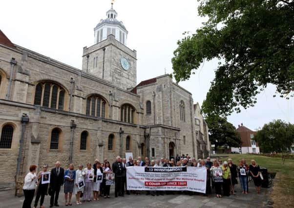 Families of the victims outside Portsmouth Cathedral for the release of Gosport Independent Panel's report into deaths at Gosport War Memorial Hospital