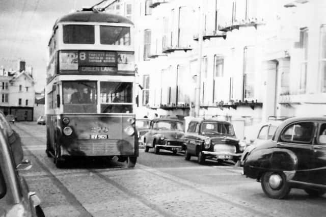 A trolleybus passing over tar-filled tram lines at Western Parade, Southsea,  1961. Picture: Barry Cox collection