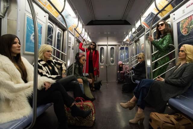 Sandra Bullock as Debbie Ocean, Cate Blanchett as Cate, Rihanna as Nine Ball, Mindy Kaling as Amita, Awkwafina as Constance, Helena Bonham-Carter as Rose Weil, Anne Hathaway as Daphne Kluger and Sarah Paulson as Tammy.
