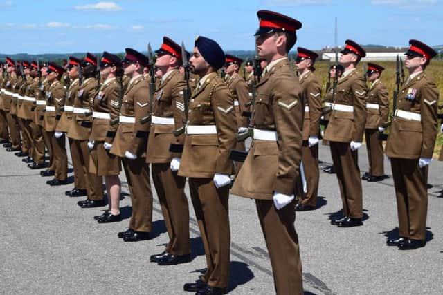 Soldiers from 42 Air Defence Support Battery Royal Artillery at Baker Barracks on Thorney Island during their decentralisation parade marking the break-up of their unit. PHOTO: Tom Cotterill