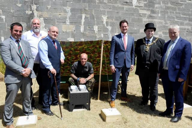 A veterans retreat is hoping to get the green light to be created and built at Fort Cumberland in Eastney for veterans in hardship.
Pictured, from left: David McMullen, project manager for veterans retreat; Tony Reid, trustee and co-founder of Forgotten Veterans UK;, Gary Weaving, CEO and founder of Forgotten Veterans UK; Jonno Rowlinson, volunteer at Forgotten Veterans UK; Stephen Morgan MP; The Lord Mayor of Portsmouth, cllr Lee Mason and the Leader of Portsmouth City Council Gerald Vernon-Jackson.
Picture: Sarah Standing (180529-7636)