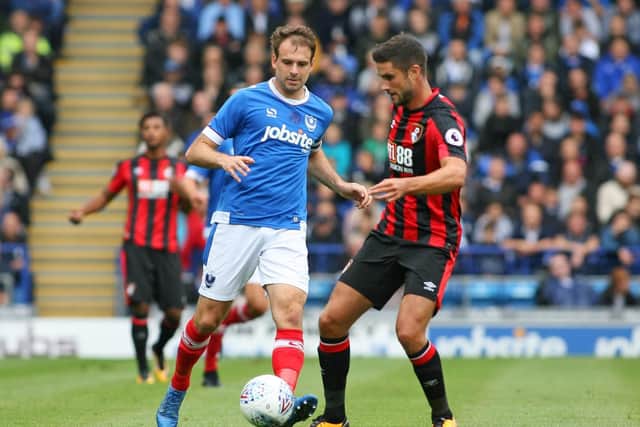 Brett Pitman takes on Bournemouth in last season's Fratton Park friendly with Bournemouth