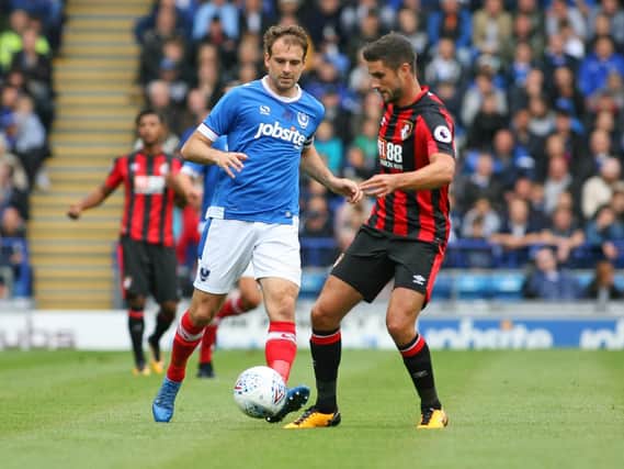 Brett Pitman takes on Bournemouth in last season's Fratton Park friendly with Bournemouth