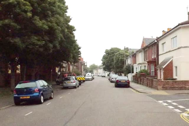 NOW: Somers Road, Southsea, looking north, 2018. The shop on the corner of Pains Road is long gone.