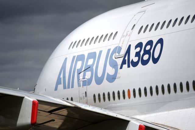 An Airbus A380 on display at the Farnborough International Airshow in Hampshire. Picture: Andrew Matthews/PA Wire