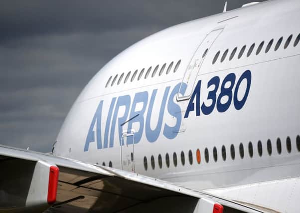 An Airbus A380 on display at the Farnborough International Airshow in Hampshire. Picture: Andrew Matthews/PA Wire