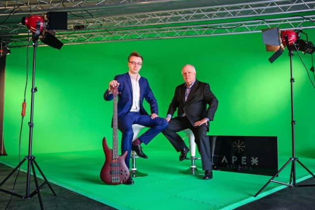 Ben and David Joel at the Apex Studios green screen in Droxford.