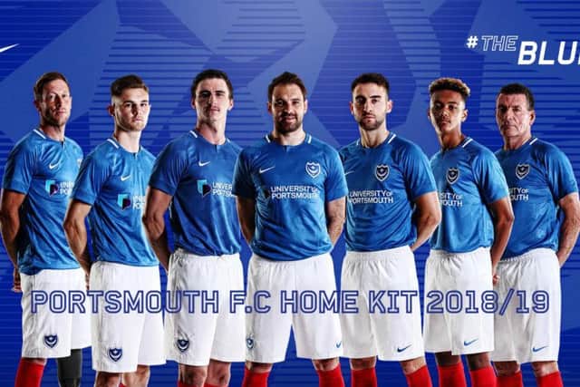 Pompey's new home kit for the 2018-19 season