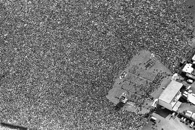 Bob Aylott's aerial shot of the 1970 Isle of Wight Festival