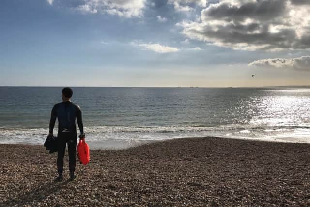 Vinicius Vecchiatti by the Eastney coastline, where the swim will begin on Saturday. Picture: Vinicius Vecchiatti