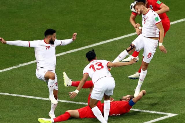 England's Harry Kane goes down in the area during the FIFA World Cup Group G match against Tunisia Picture: Tim Goode/PA Wire