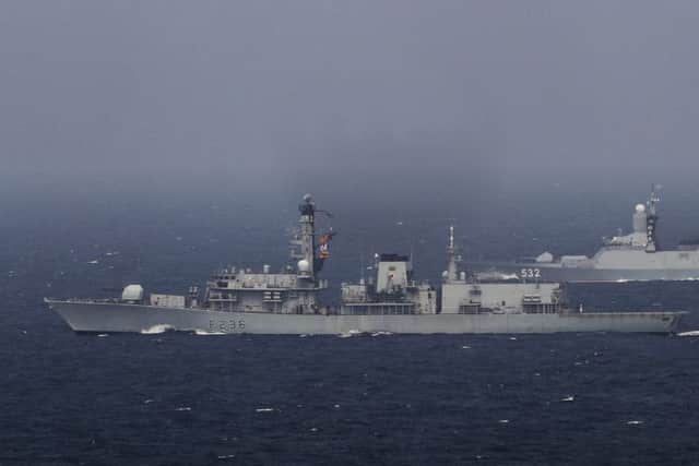 Pictured: HMS Montrose escorts a Russian Frigate, the RS Boiky through the English Channel PHOTO: LPhot Dan Rosenbaum