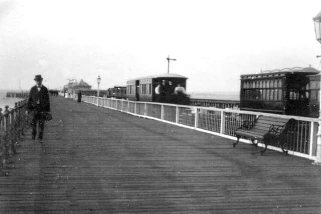 Ryde Pier, Isle of Wight long before any pop festivals.I wonder what any homecoming festival fans from the Isle of Wight would have made  of these ornate  trams used on the pier.Picture: Barry Cox collection