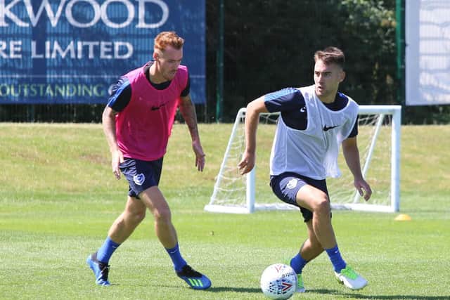 Pompey new-boy Tom Naylor, left, and Ben Close