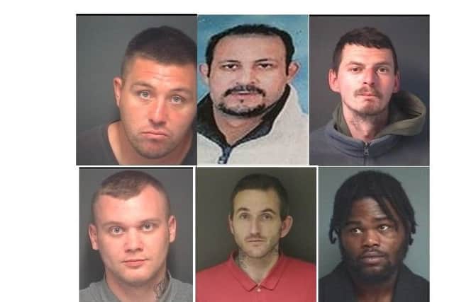 The six people wanted from this area. Top row from left, Lewis Salmon, Abbas Ahmed and Daniel Broggan. Bottom row from left, Patryk Wojcik, Troy Powell and Joel Basima. Credit: Crimestoppers
